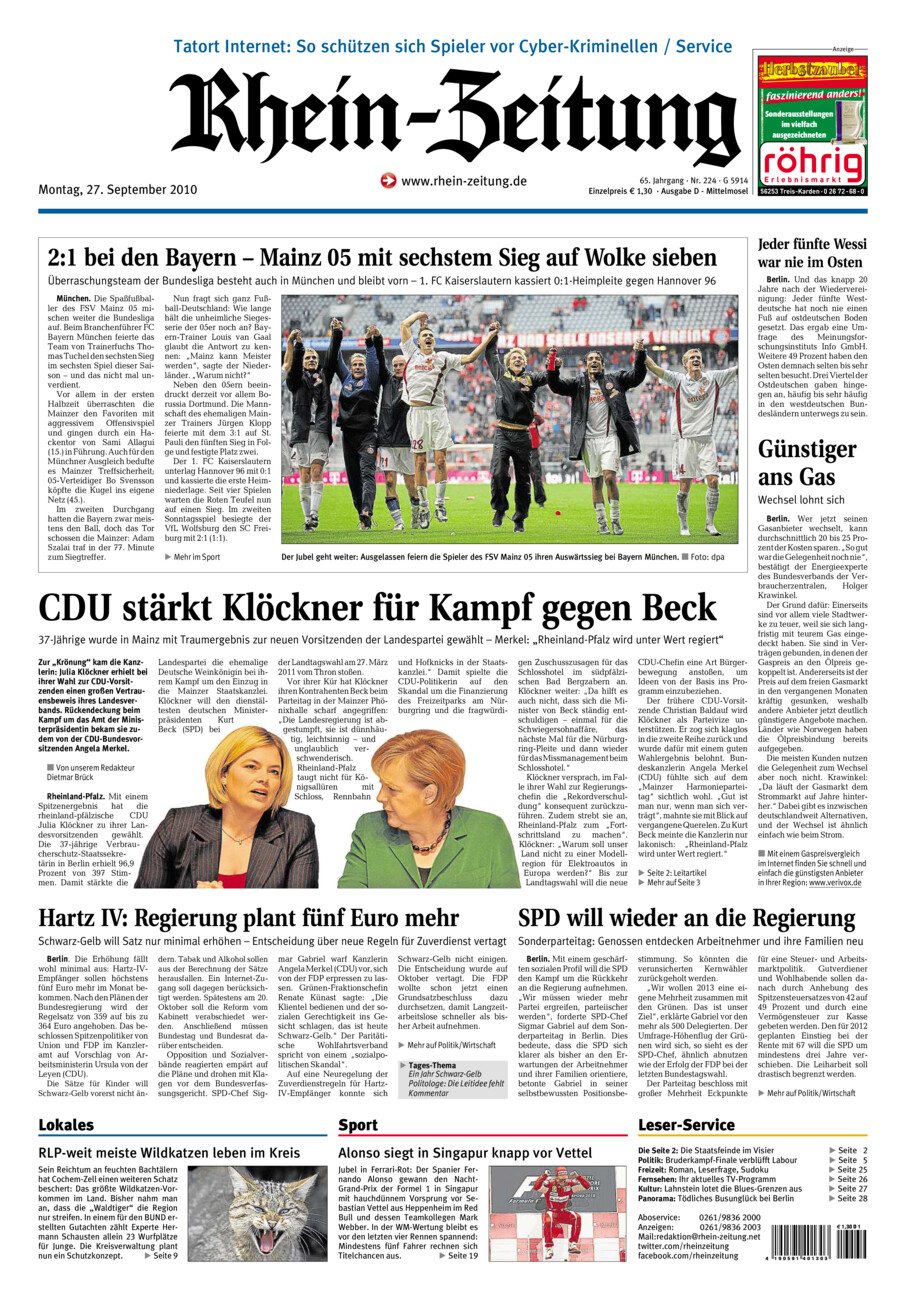 Rhein-Zeitung Kreis Cochem-Zell vom Montag, 27.09.2010