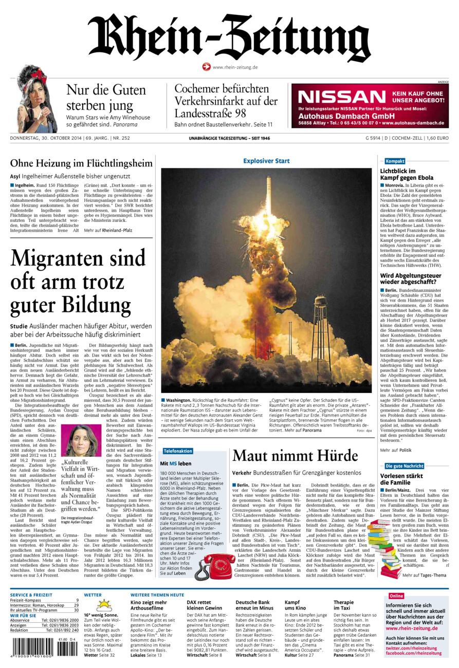 Rhein-Zeitung Kreis Cochem-Zell vom Donnerstag, 30.10.2014