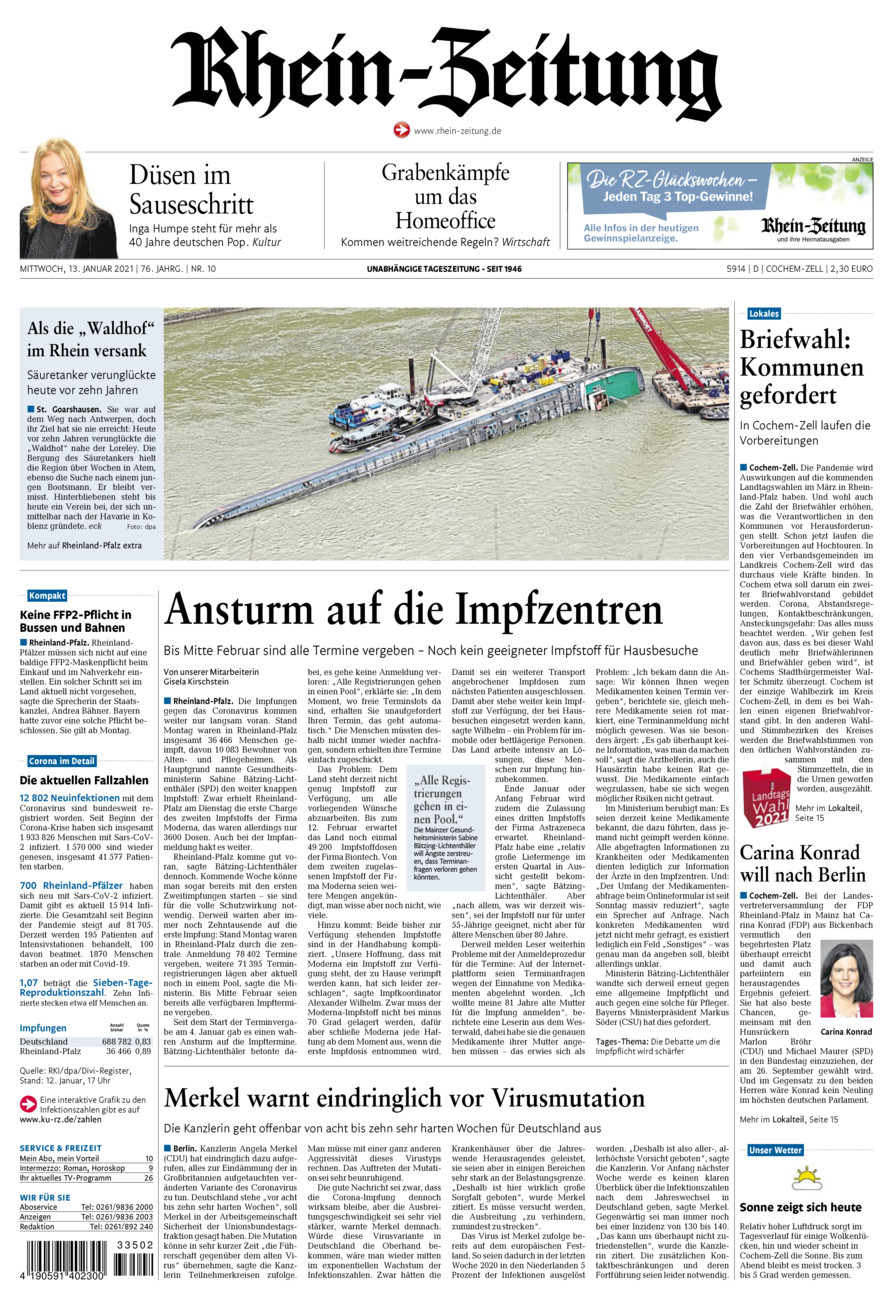 Rhein-Zeitung Kreis Cochem-Zell vom Mittwoch, 13.01.2021