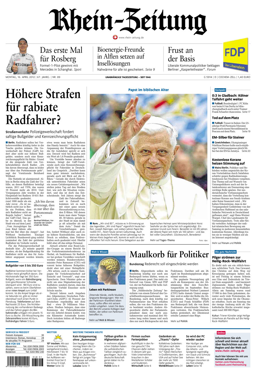 Rhein-Zeitung Kreis Cochem-Zell vom Montag, 16.04.2012