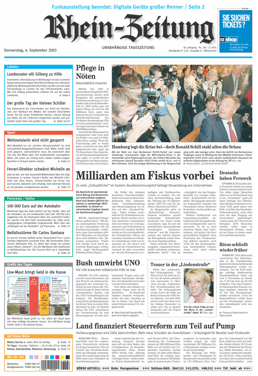 Rhein-Zeitung Kreis Cochem-Zell vom Donnerstag, 04.09.2003