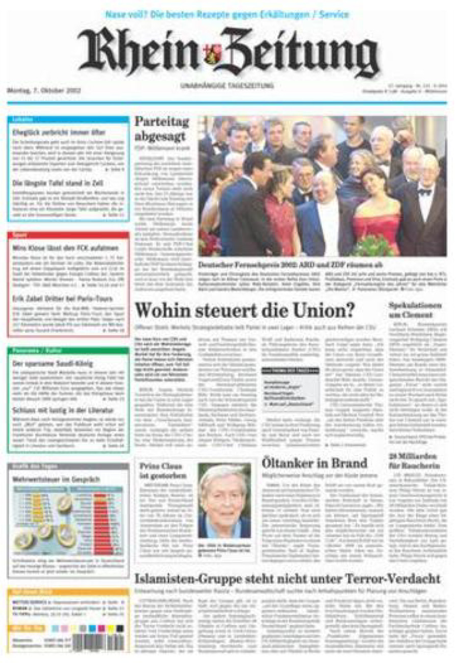 Rhein-Zeitung Kreis Cochem-Zell vom Montag, 07.10.2002