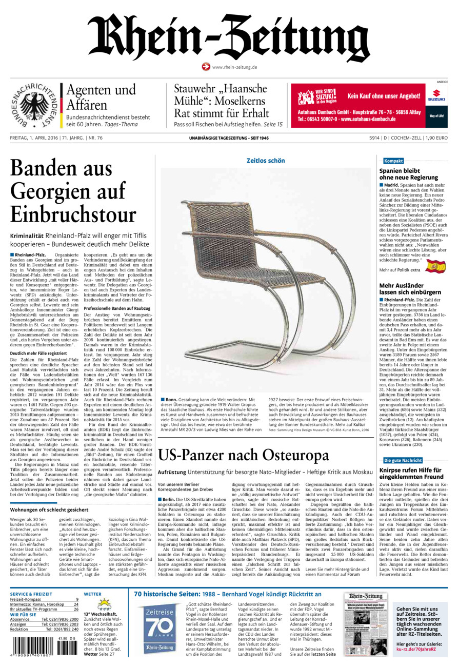 Rhein-Zeitung Kreis Cochem-Zell vom Freitag, 01.04.2016