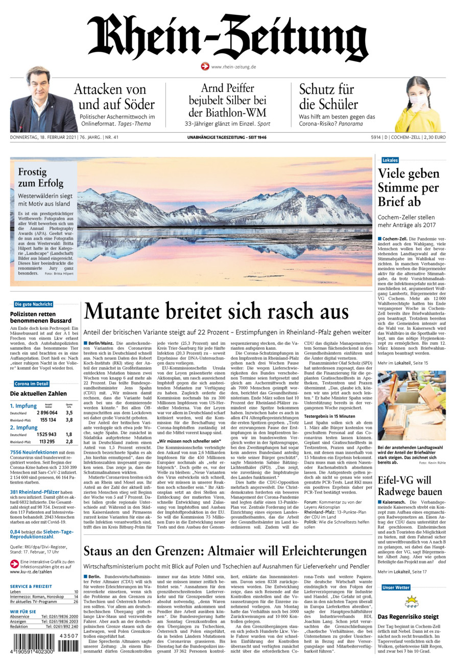 Rhein-Zeitung Kreis Cochem-Zell vom Donnerstag, 18.02.2021