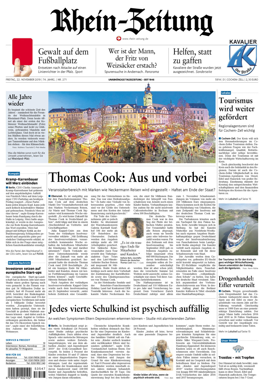 Rhein-Zeitung Kreis Cochem-Zell vom Freitag, 22.11.2019