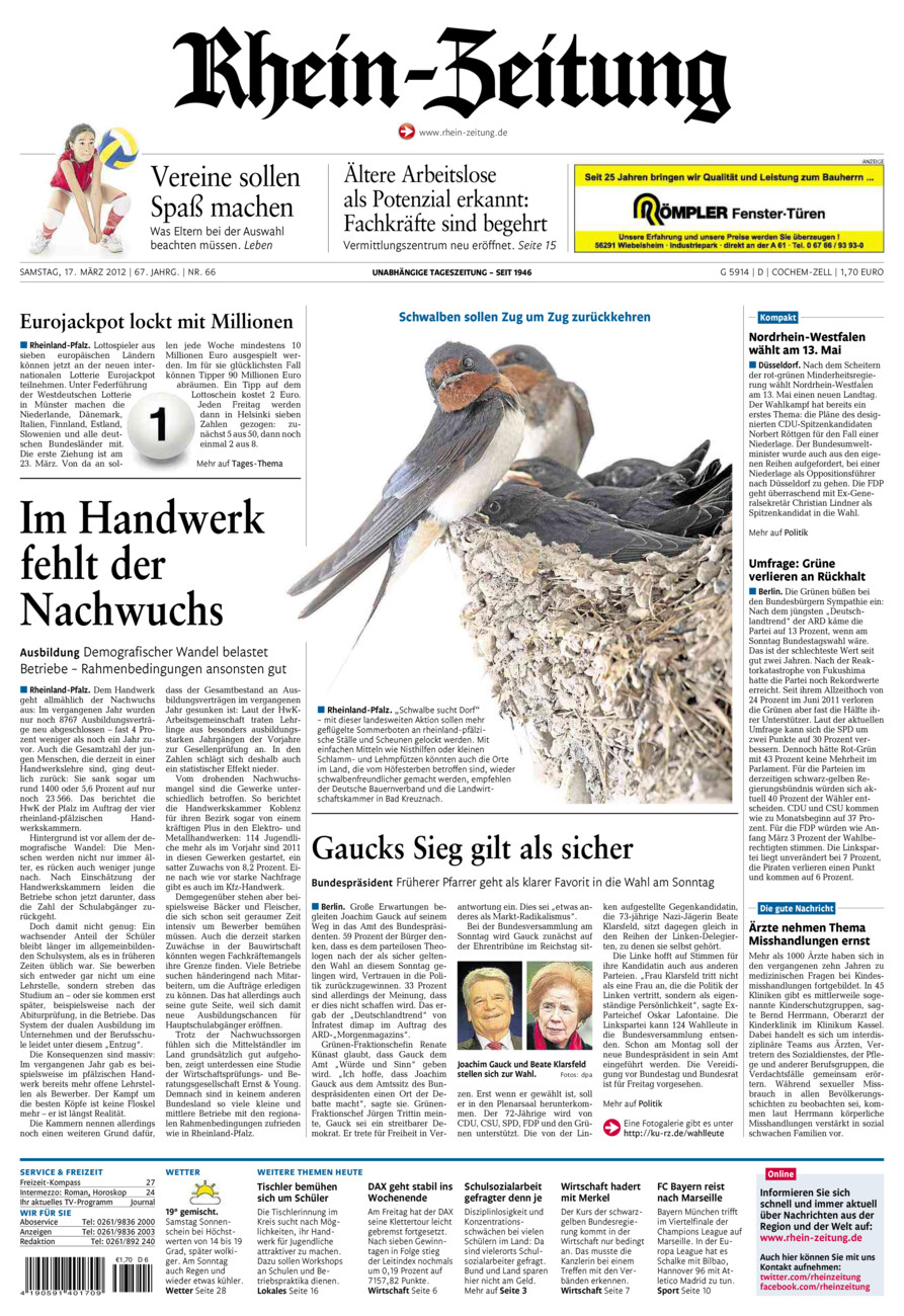 Rhein-Zeitung Kreis Cochem-Zell vom Samstag, 17.03.2012