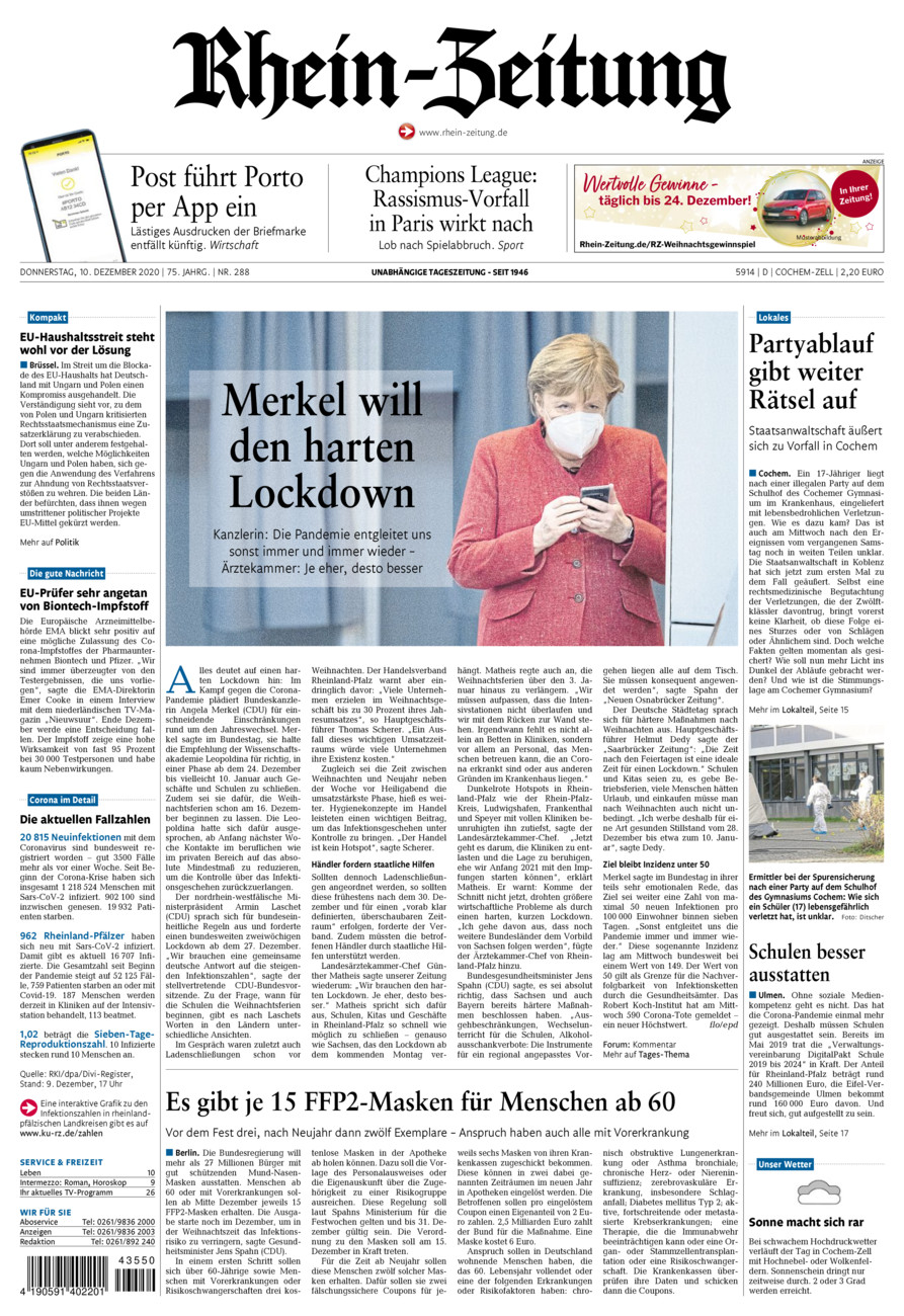 Rhein-Zeitung Kreis Cochem-Zell vom Donnerstag, 10.12.2020