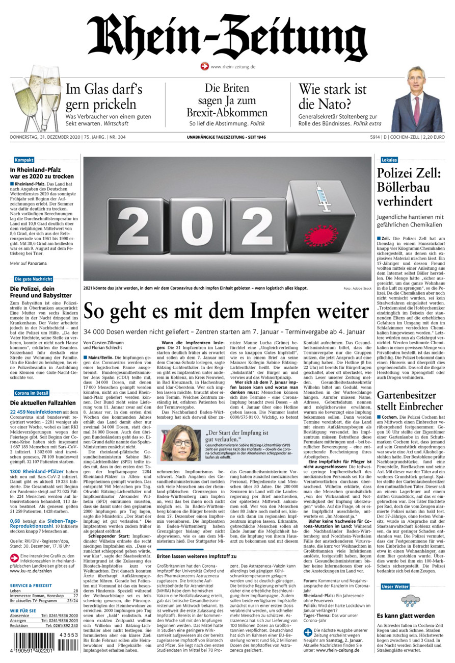 Rhein-Zeitung Kreis Cochem-Zell vom Donnerstag, 31.12.2020