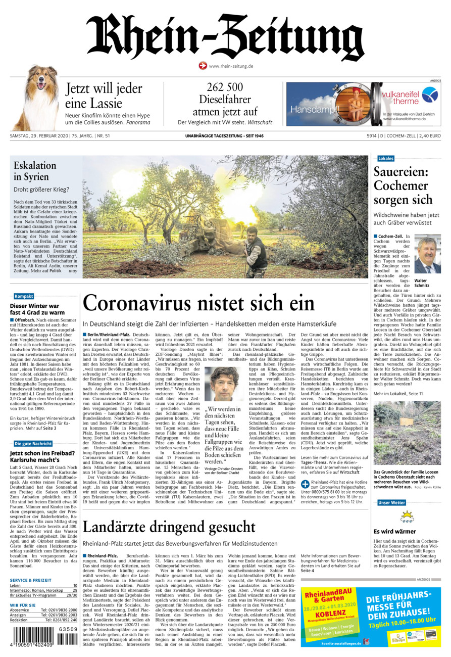 Rhein-Zeitung Kreis Cochem-Zell vom Samstag, 29.02.2020