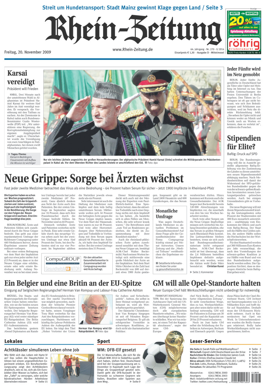 Rhein-Zeitung Kreis Cochem-Zell vom Freitag, 20.11.2009