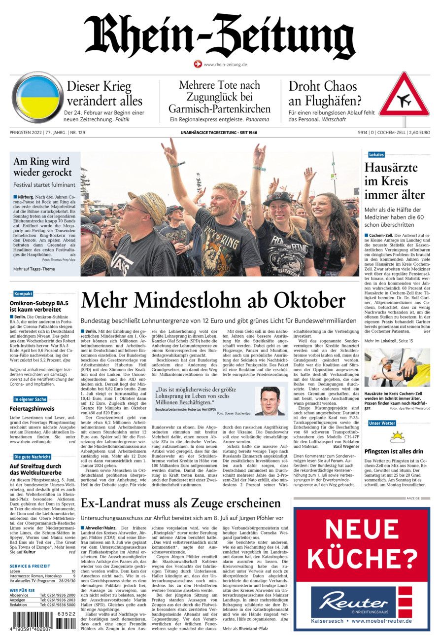 Rhein-Zeitung Kreis Cochem-Zell vom Samstag, 04.06.2022