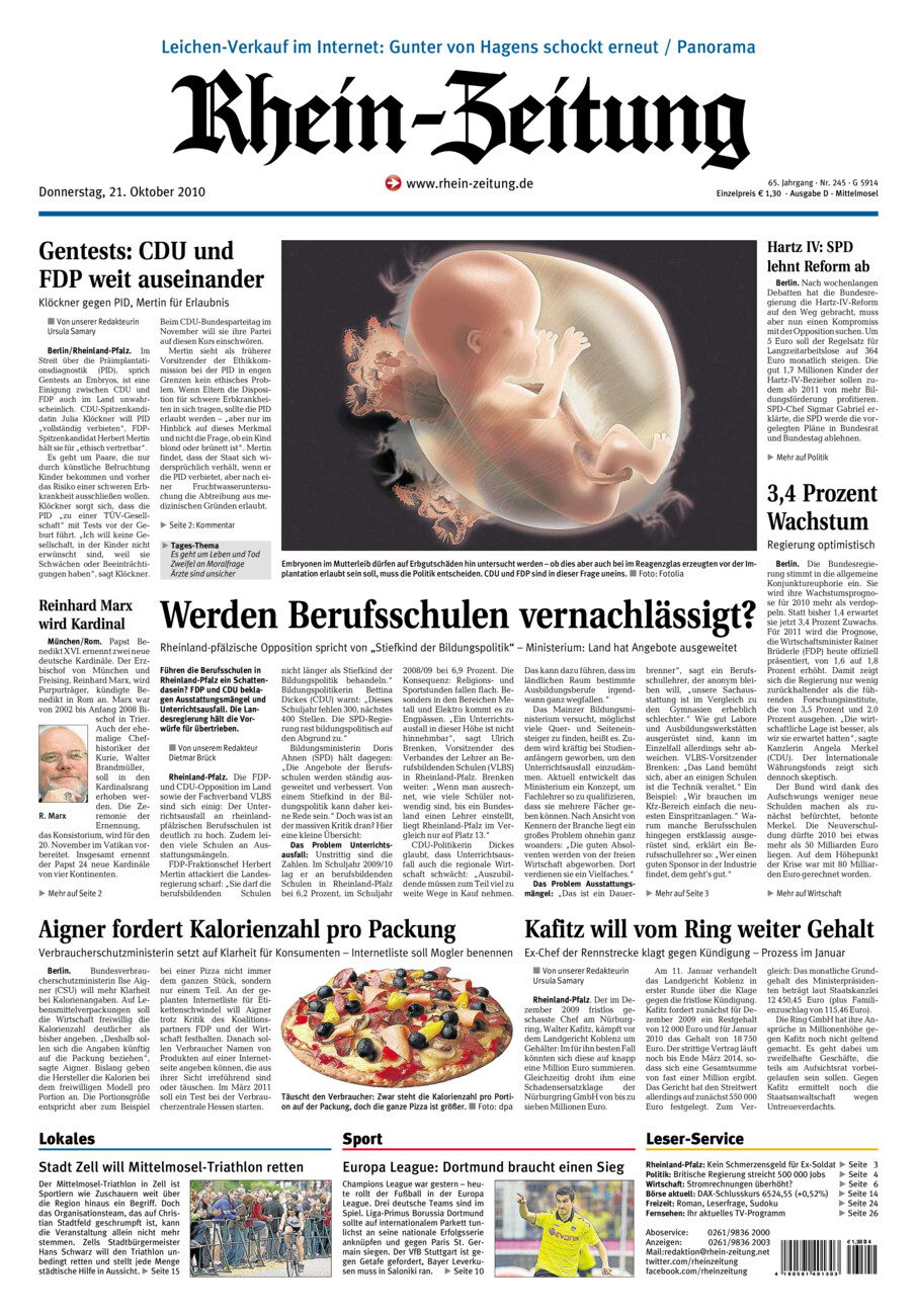 Rhein-Zeitung Kreis Cochem-Zell vom Donnerstag, 21.10.2010