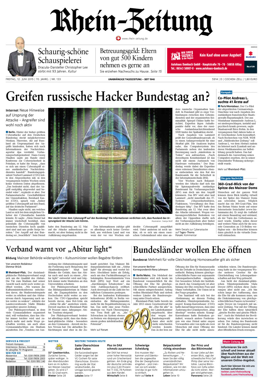 Rhein-Zeitung Kreis Cochem-Zell vom Freitag, 12.06.2015