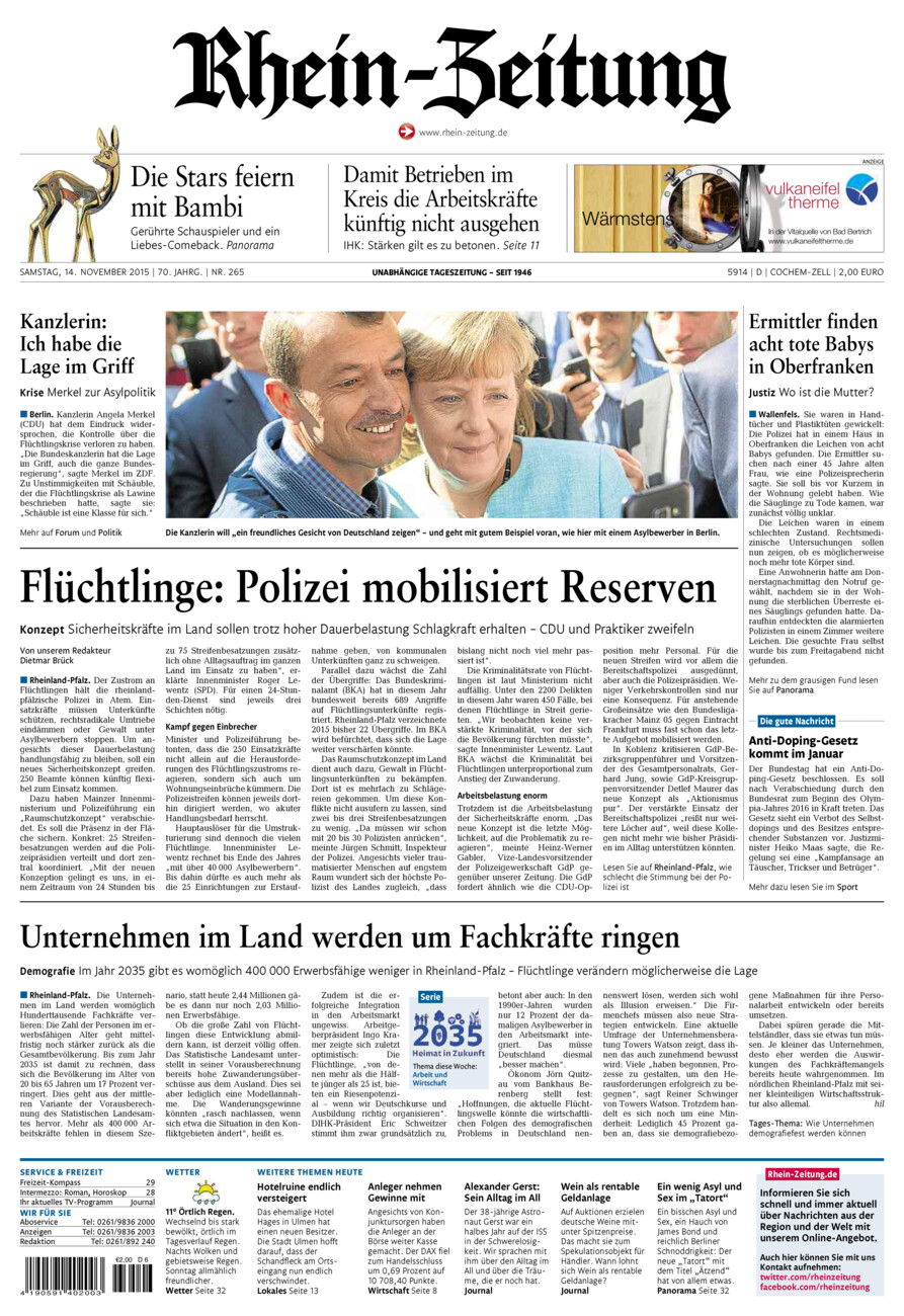 Rhein-Zeitung Kreis Cochem-Zell vom Samstag, 14.11.2015