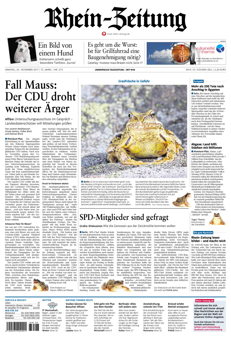 Rhein-Zeitung Kreis Cochem-Zell vom Samstag, 25.11.2017