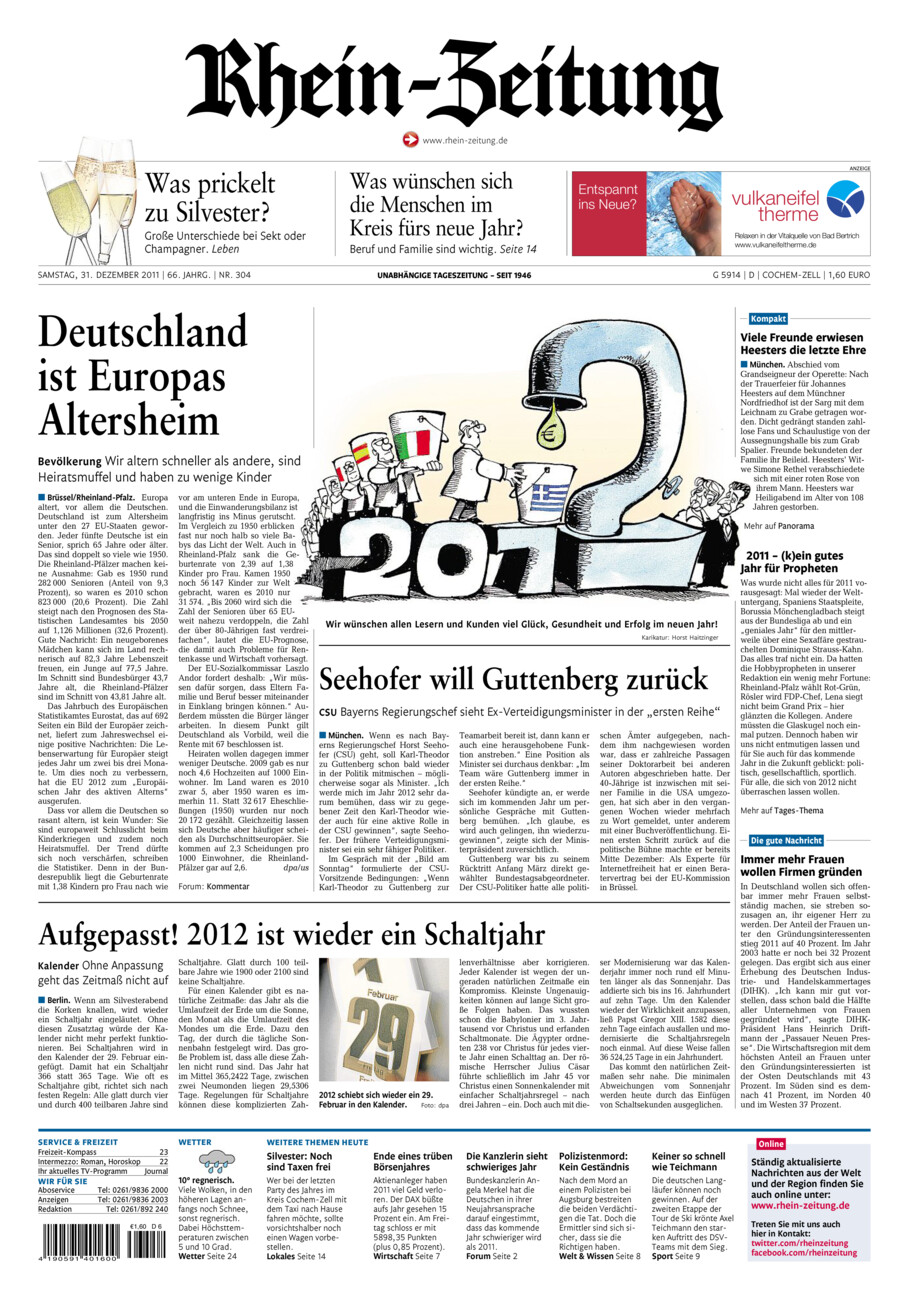 Rhein-Zeitung Kreis Cochem-Zell vom Samstag, 31.12.2011