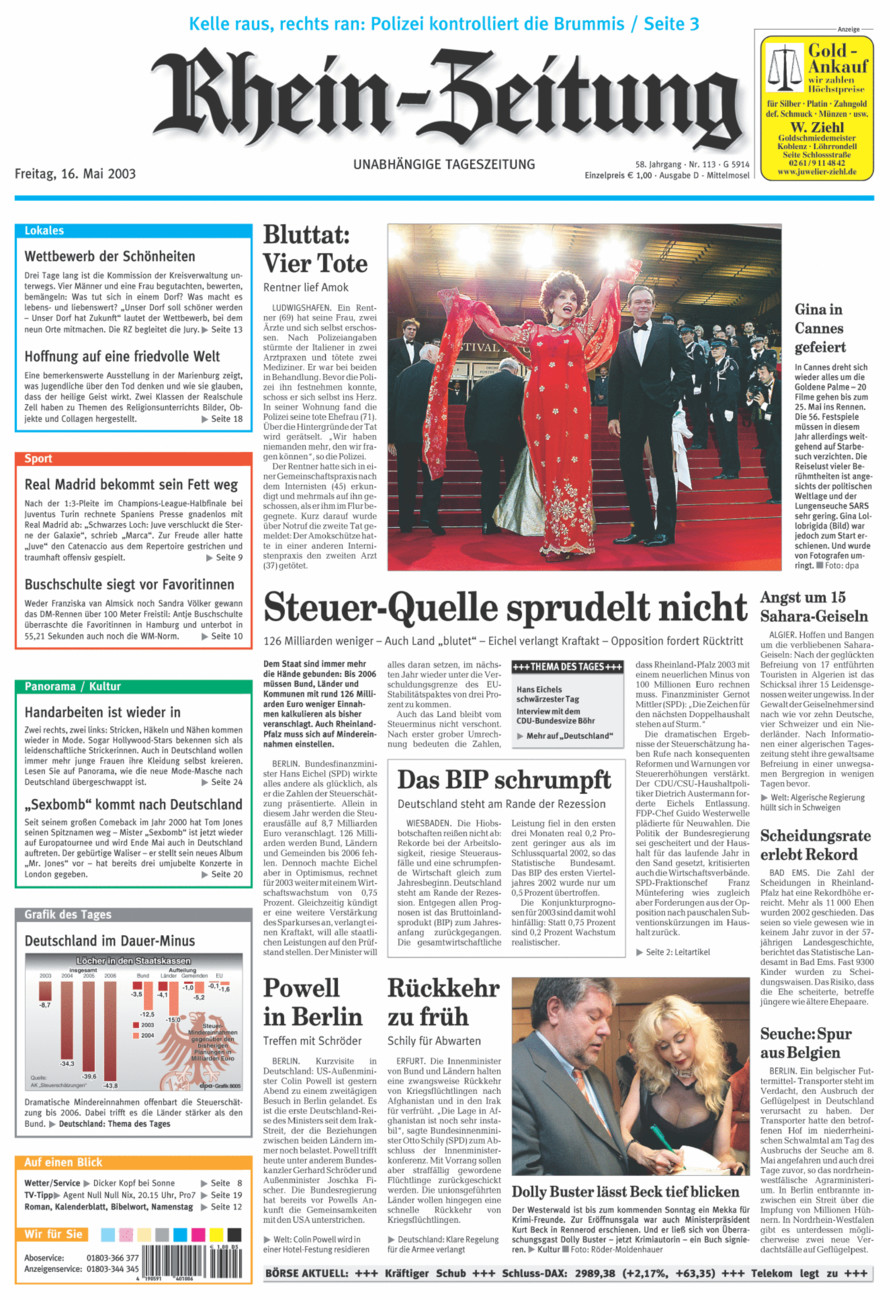 Rhein-Zeitung Kreis Cochem-Zell vom Freitag, 16.05.2003