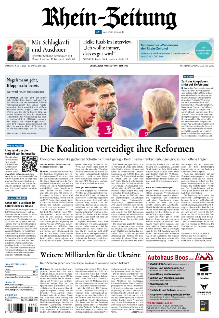 Rhein-Zeitung Kreis Cochem-Zell vom Samstag, 04.07.2026