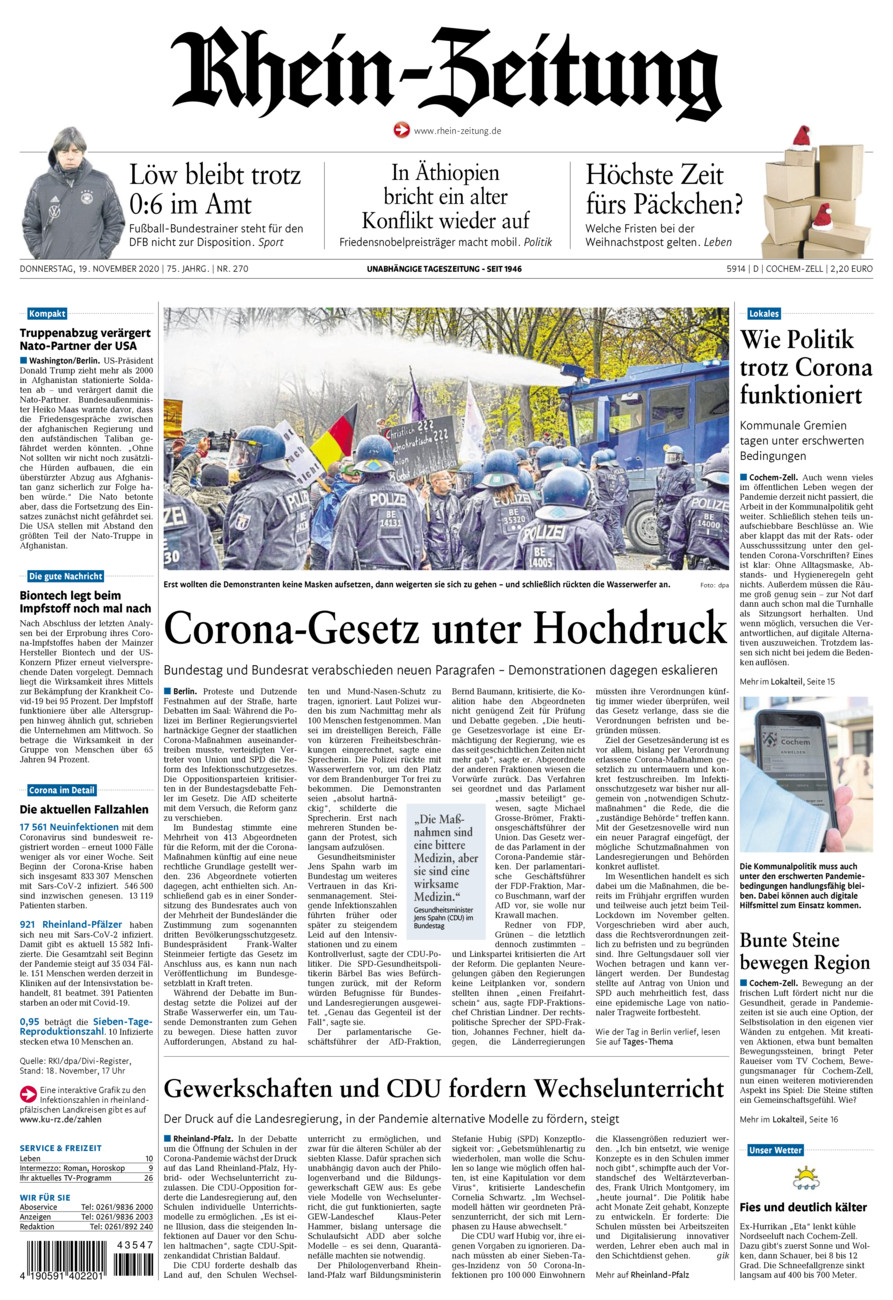Rhein-Zeitung Kreis Cochem-Zell vom Donnerstag, 19.11.2020
