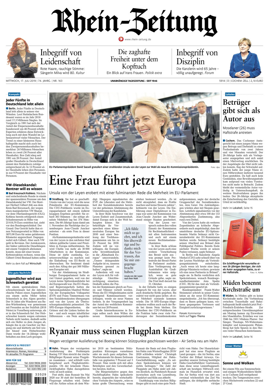 Rhein-Zeitung Kreis Cochem-Zell vom Mittwoch, 17.07.2019