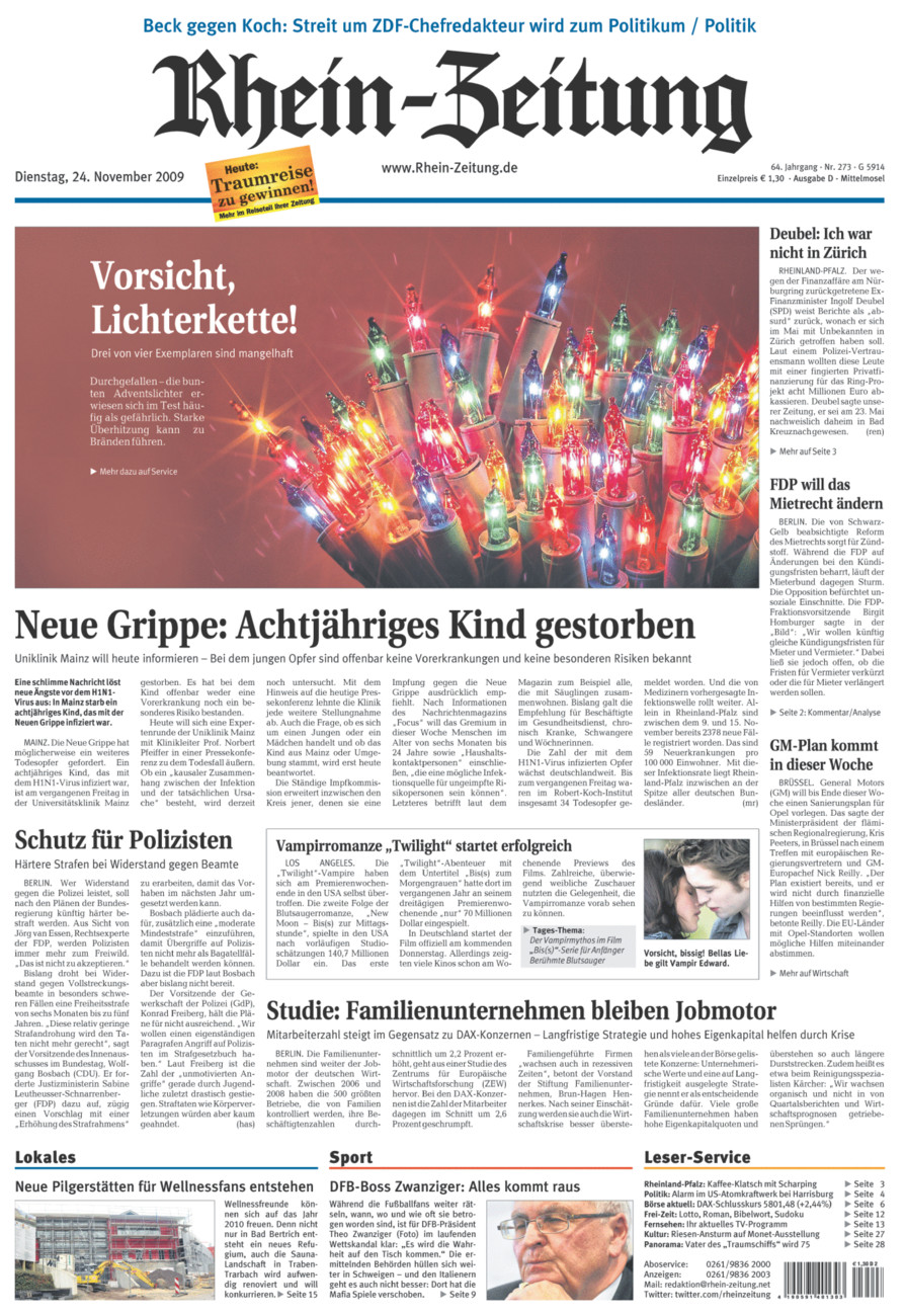 Rhein-Zeitung Kreis Cochem-Zell vom Dienstag, 24.11.2009