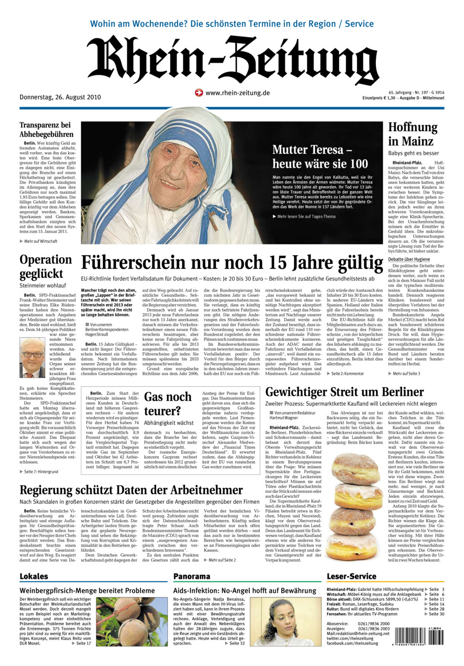 Rhein-Zeitung Kreis Cochem-Zell vom Donnerstag, 26.08.2010
