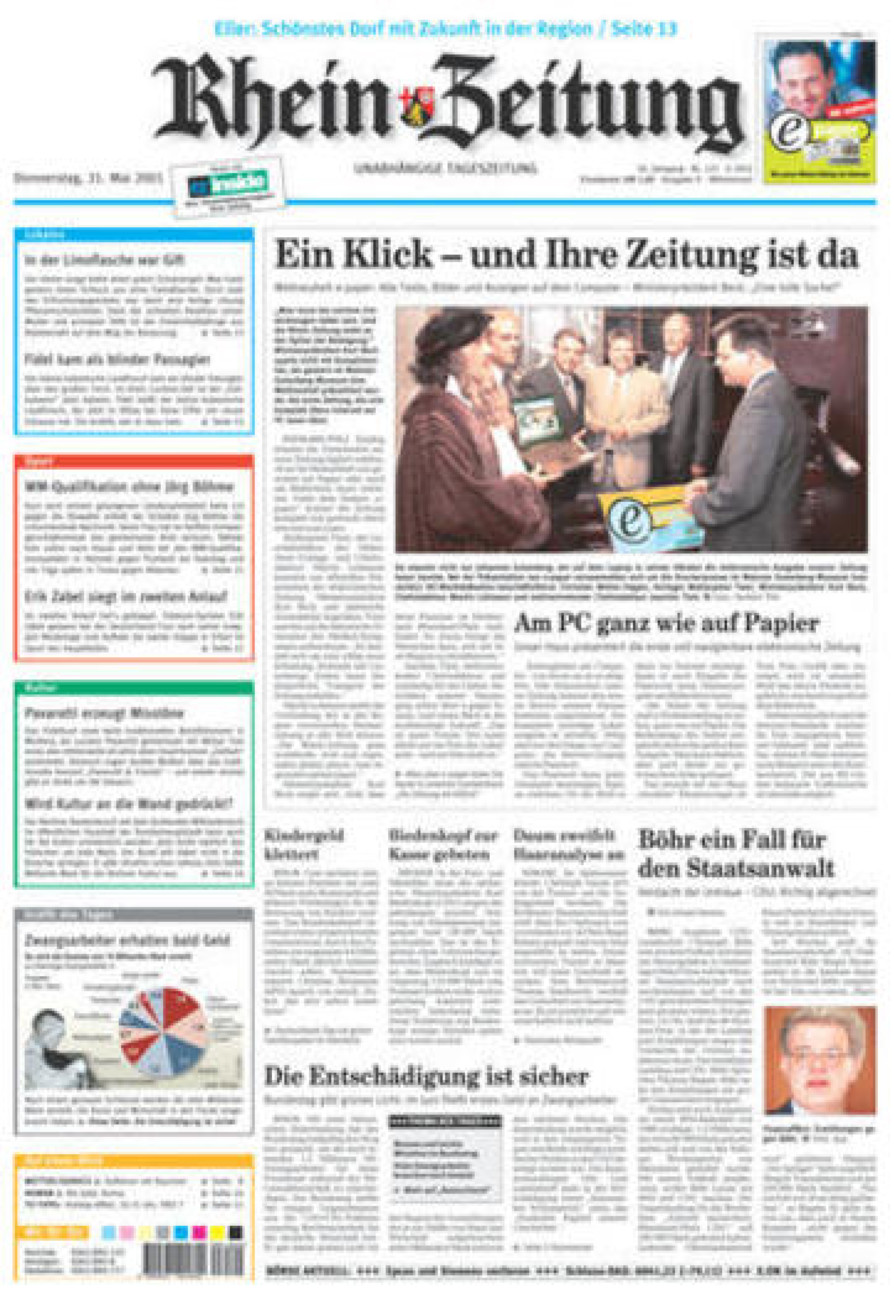 Rhein-Zeitung Kreis Cochem-Zell vom Donnerstag, 31.05.2001
