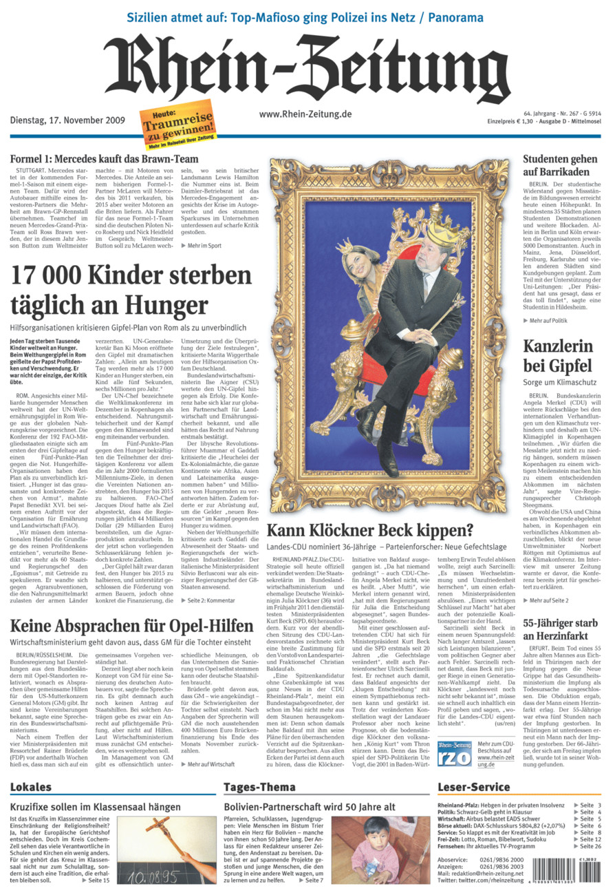 Rhein-Zeitung Kreis Cochem-Zell vom Dienstag, 17.11.2009