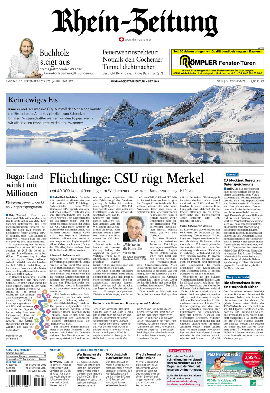Rhein-Zeitung Kreis Cochem-Zell vom Samstag, 12.09.2015
