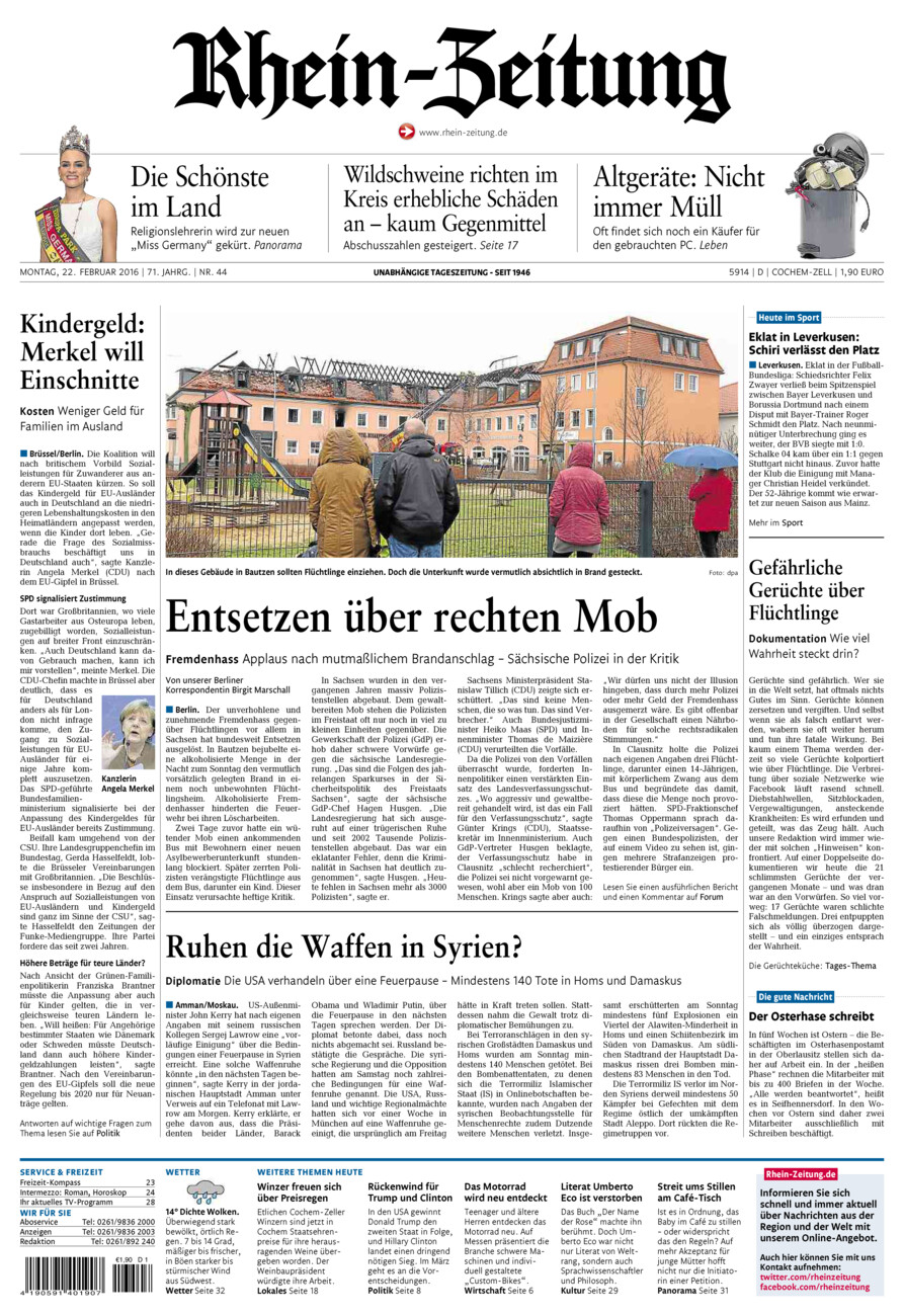 Rhein-Zeitung Kreis Cochem-Zell vom Montag, 22.02.2016
