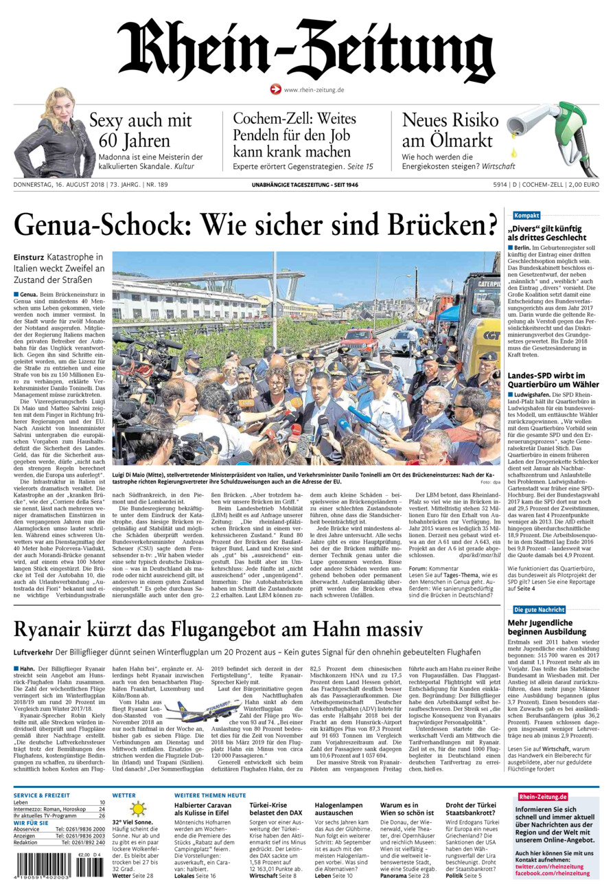 Rhein-Zeitung Kreis Cochem-Zell vom Donnerstag, 16.08.2018