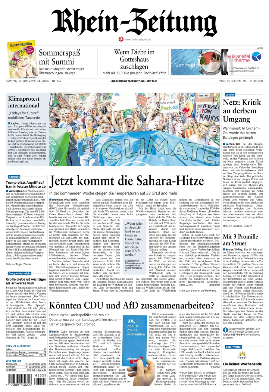 Rhein-Zeitung Kreis Cochem-Zell vom Samstag, 22.06.2019
