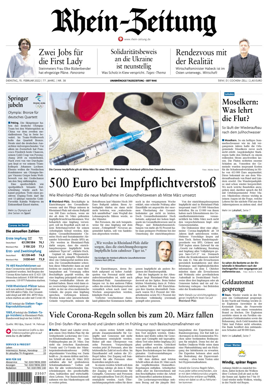 Rhein-Zeitung Kreis Cochem-Zell vom Dienstag, 15.02.2022