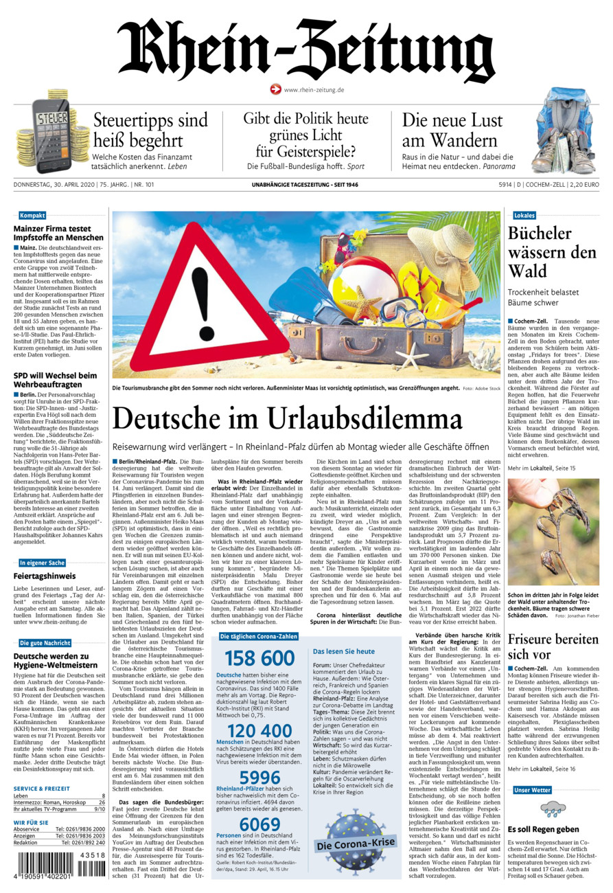 Rhein-Zeitung Kreis Cochem-Zell vom Donnerstag, 30.04.2020