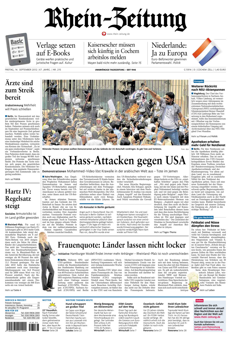 Rhein-Zeitung Kreis Cochem-Zell vom Freitag, 14.09.2012