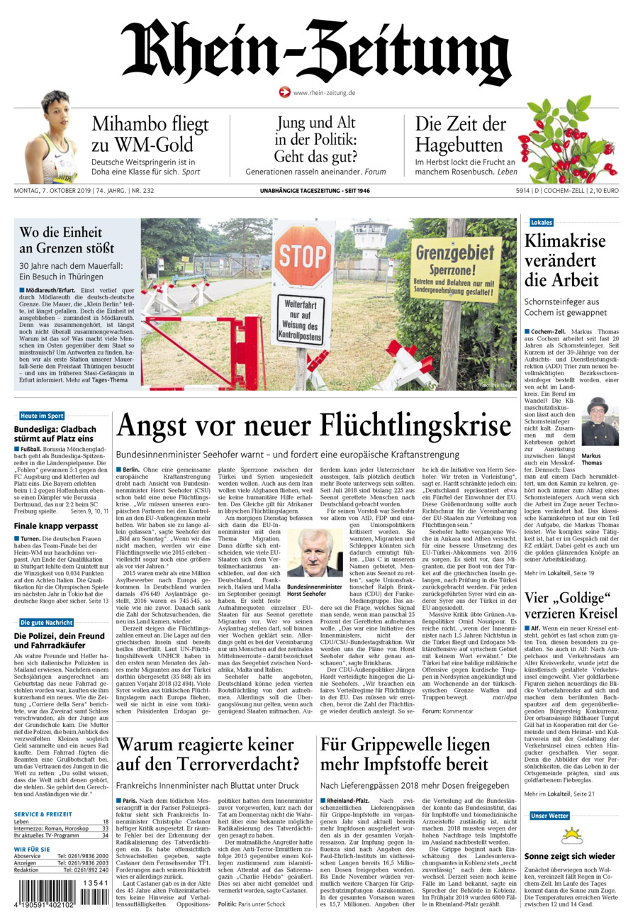 Rhein-Zeitung Kreis Cochem-Zell vom Montag, 07.10.2019