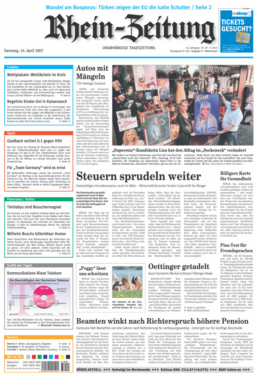 Rhein-Zeitung Kreis Cochem-Zell vom Samstag, 14.04.2007