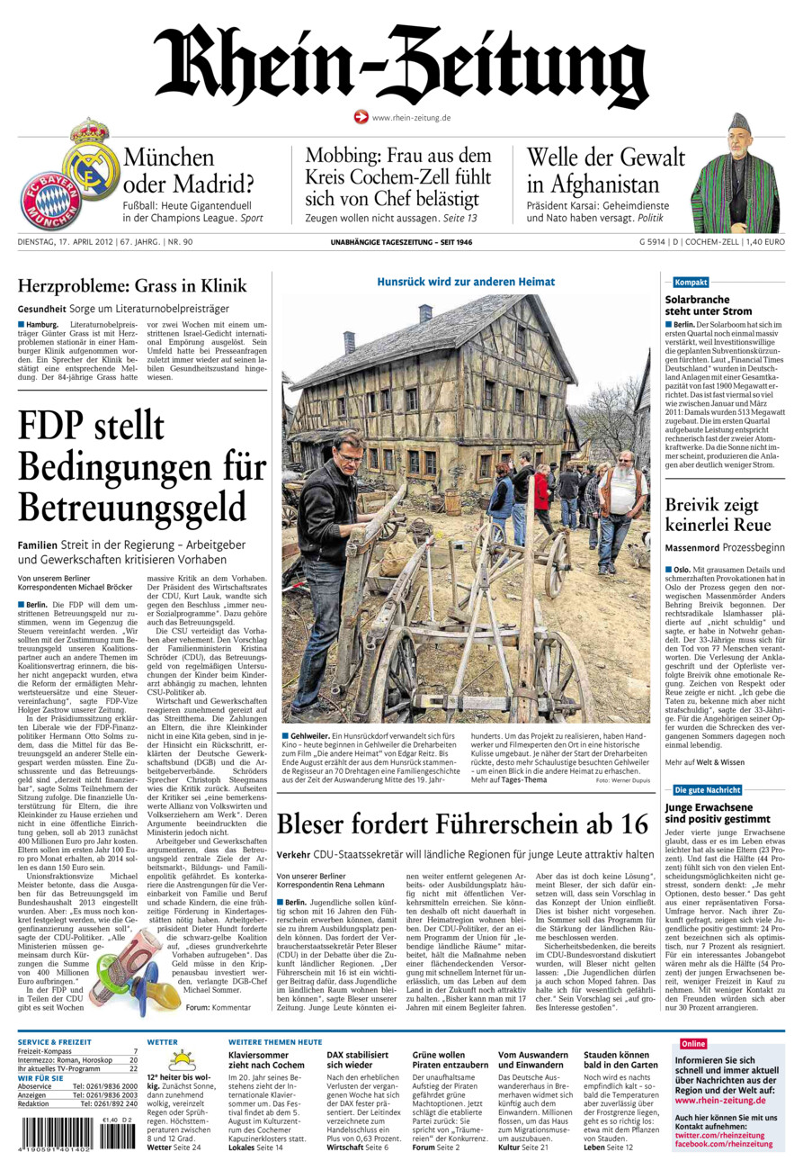 Rhein-Zeitung Kreis Cochem-Zell vom Dienstag, 17.04.2012