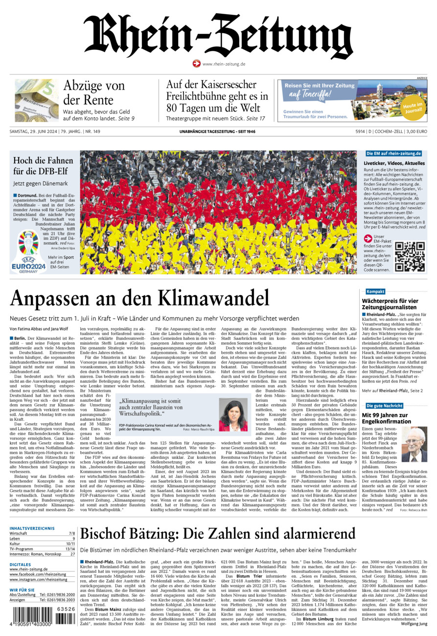 Rhein-Zeitung Kreis Cochem-Zell vom Samstag, 29.06.2024