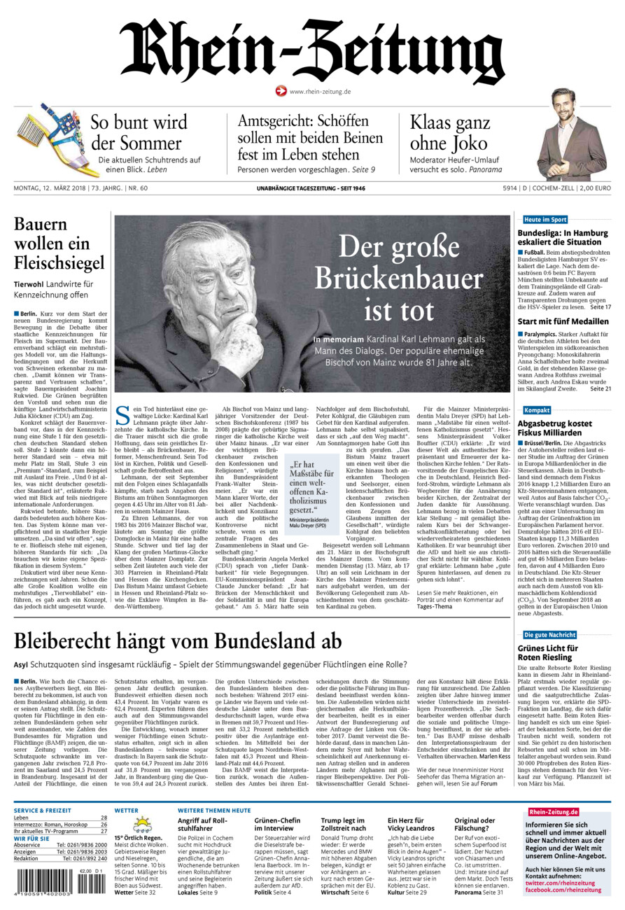 Rhein-Zeitung Kreis Cochem-Zell vom Montag, 12.03.2018