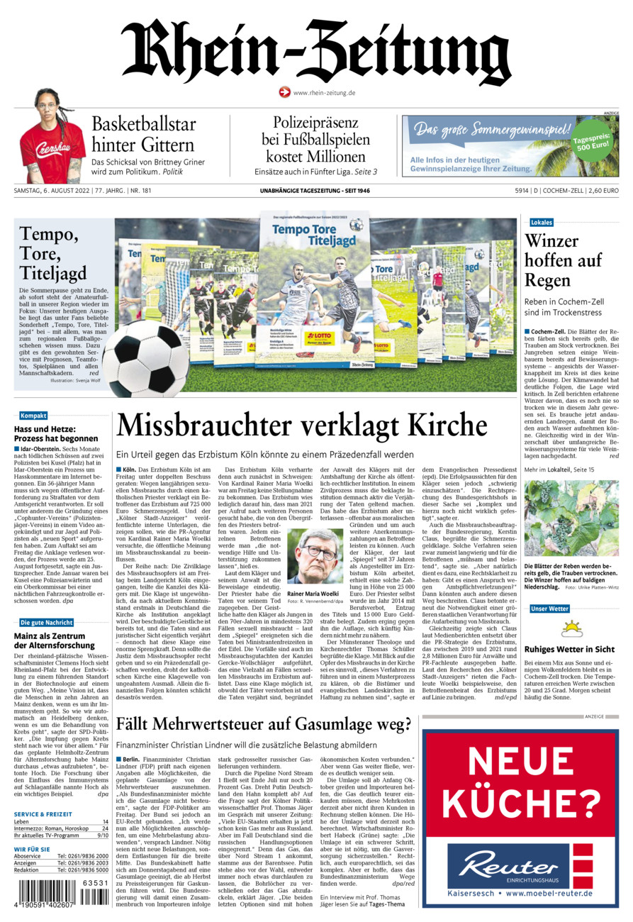 Rhein-Zeitung Kreis Cochem-Zell vom Samstag, 06.08.2022