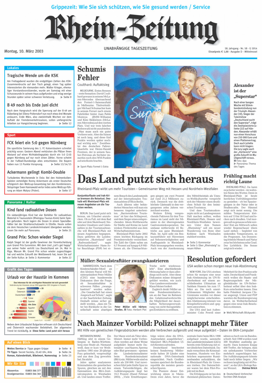 Rhein-Zeitung Kreis Cochem-Zell vom Montag, 10.03.2003