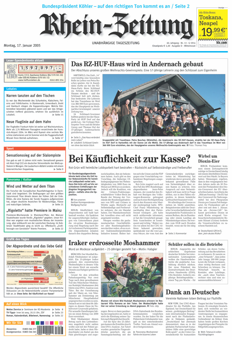 Rhein-Zeitung Kreis Cochem-Zell vom Montag, 17.01.2005