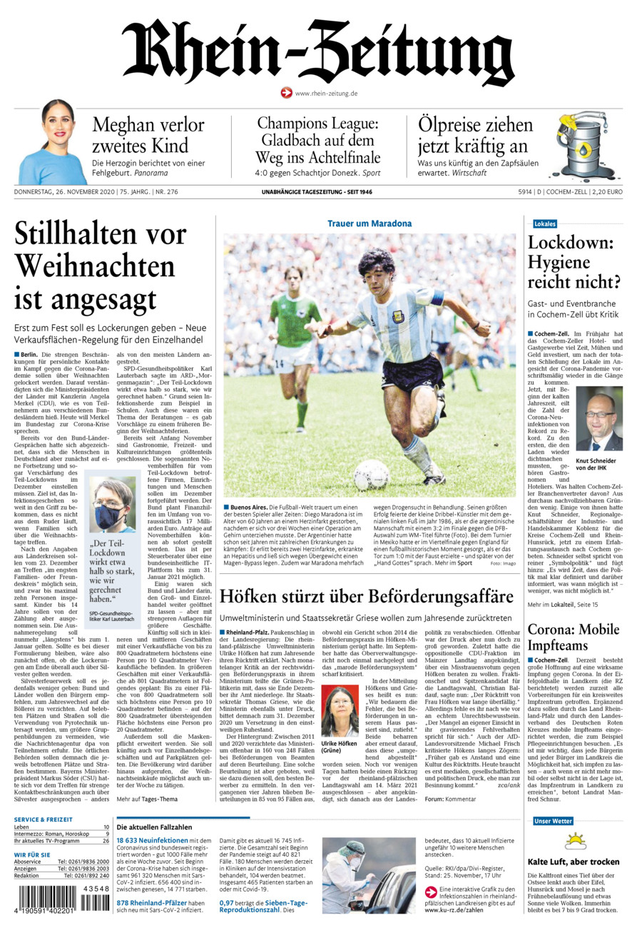Rhein-Zeitung Kreis Cochem-Zell vom Donnerstag, 26.11.2020