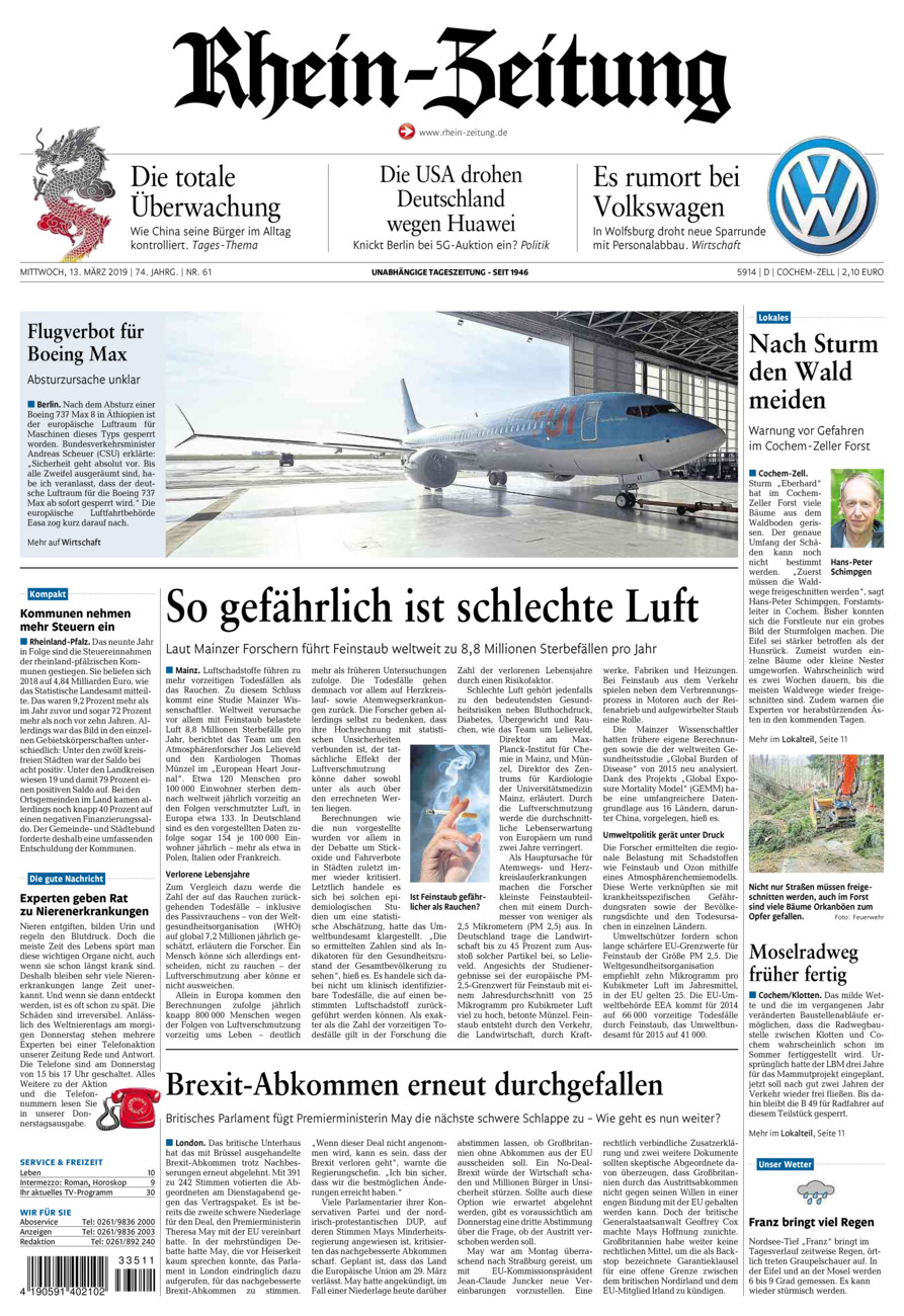 Rhein-Zeitung Kreis Cochem-Zell vom Mittwoch, 13.03.2019
