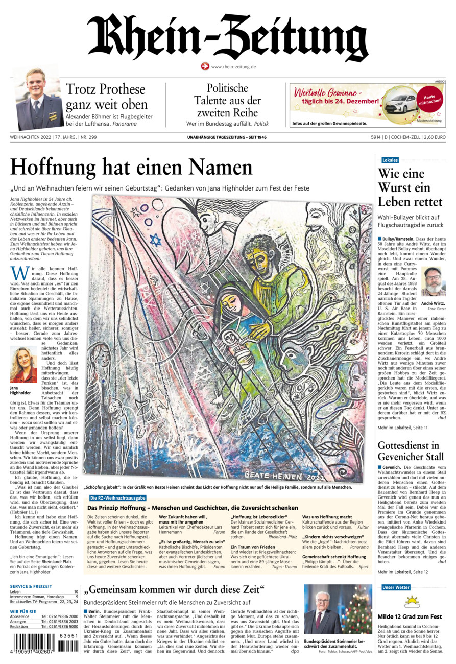 Rhein-Zeitung Kreis Cochem-Zell vom Samstag, 24.12.2022