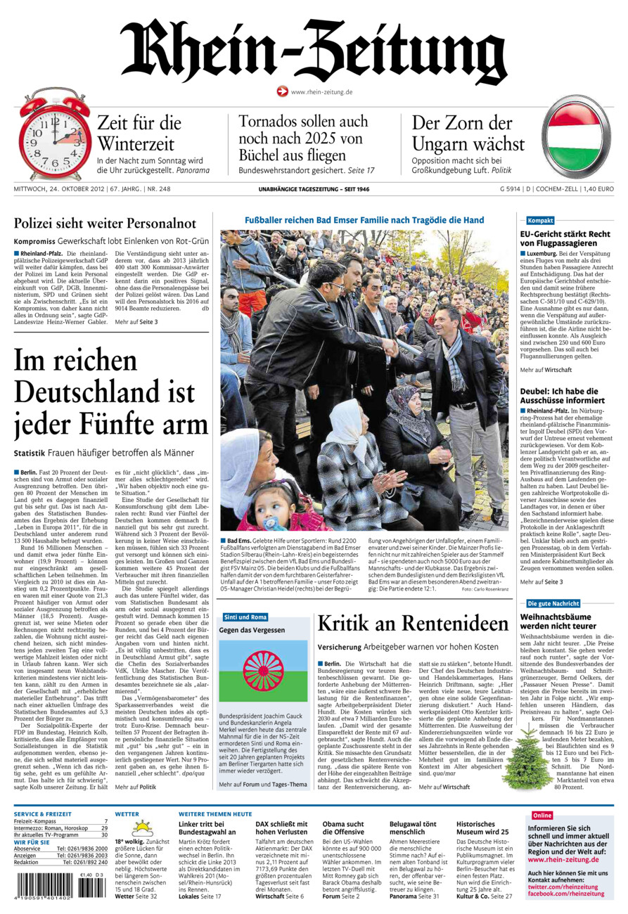Rhein-Zeitung Kreis Cochem-Zell vom Mittwoch, 24.10.2012