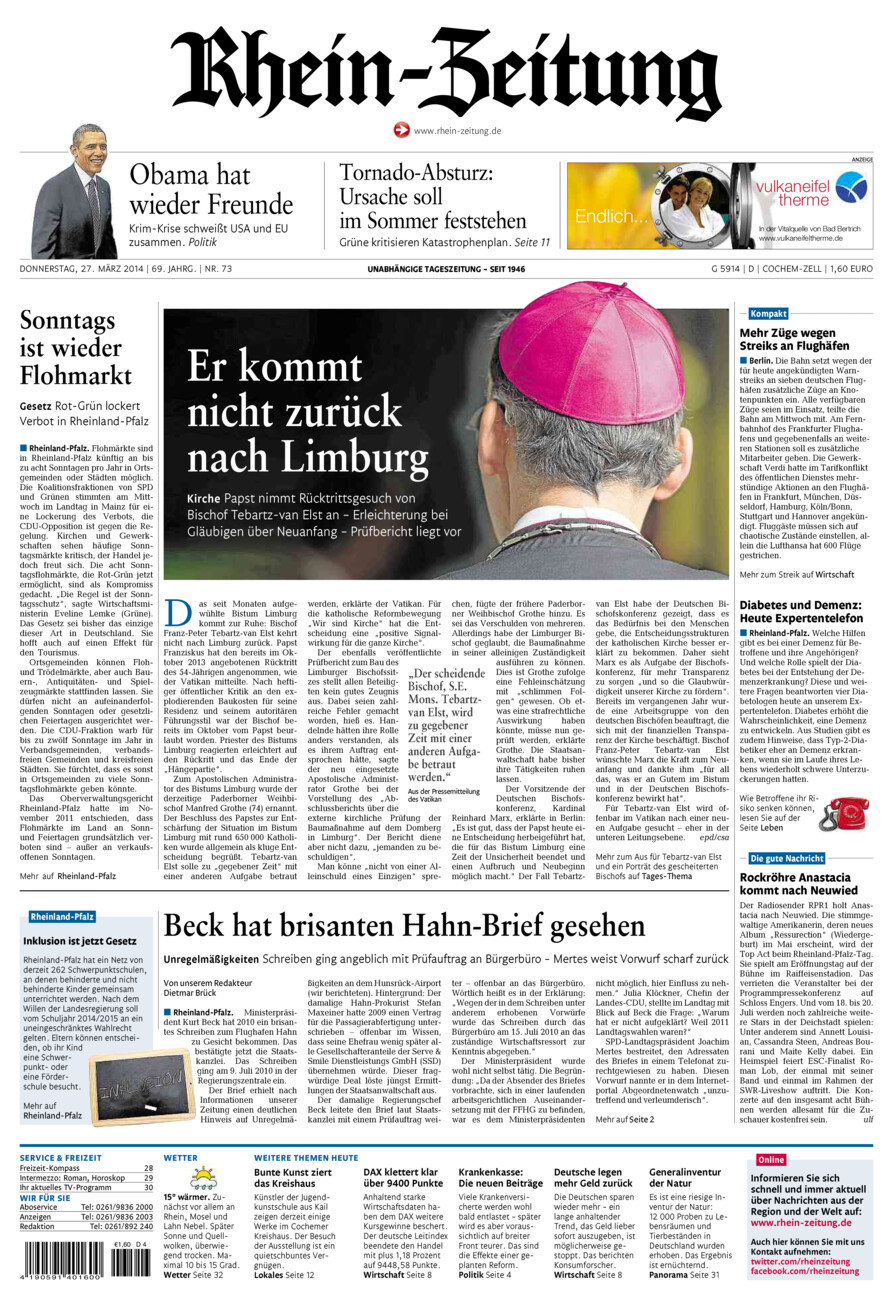 Rhein-Zeitung Kreis Cochem-Zell vom Donnerstag, 27.03.2014
