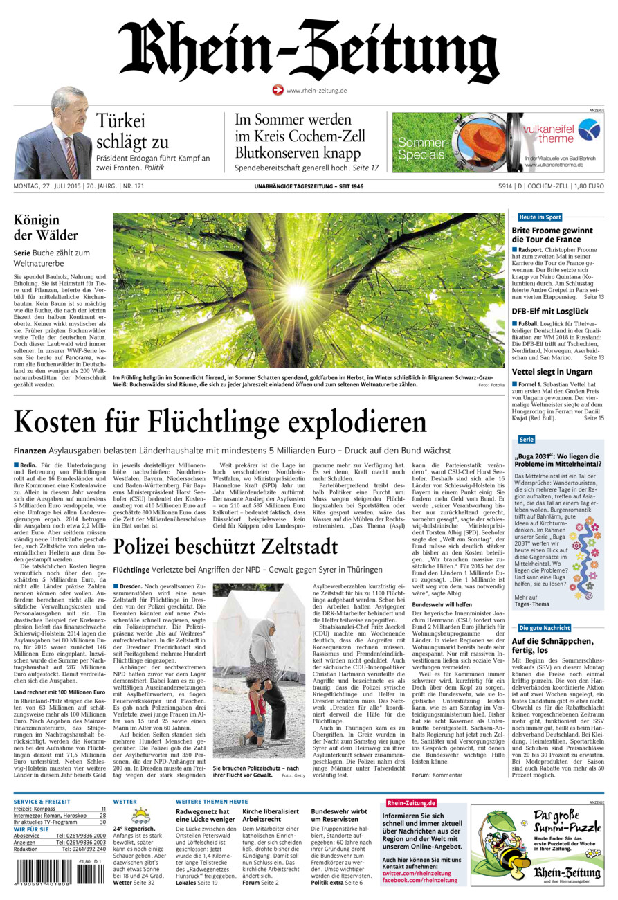 Rhein-Zeitung Kreis Cochem-Zell vom Montag, 27.07.2015