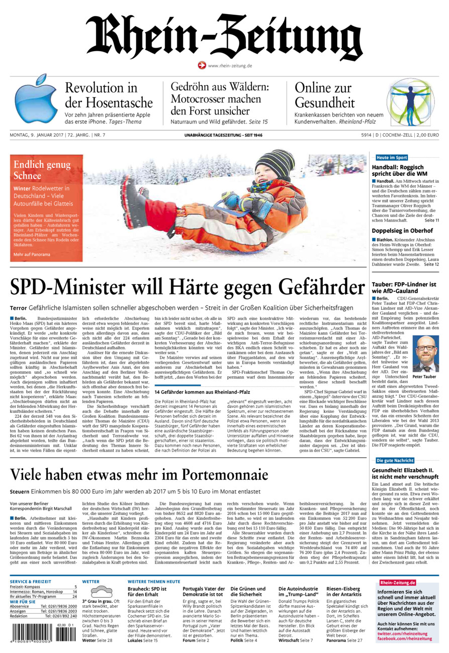 Rhein-Zeitung Kreis Cochem-Zell vom Montag, 09.01.2017